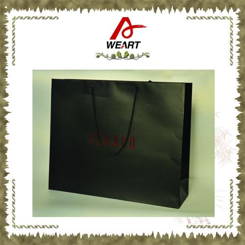Black Glossy / Matte Lamiantion Custom Paper Shopping Bags With Cotton Handle